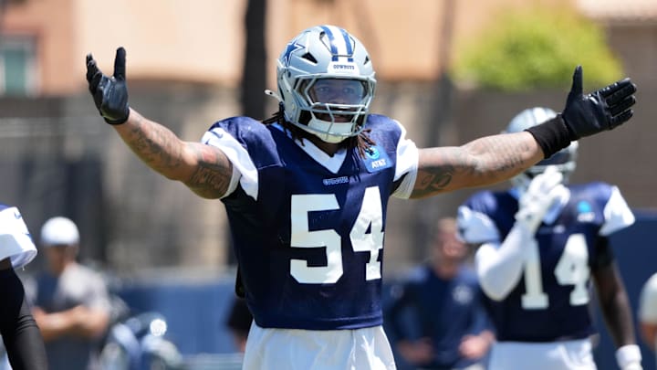 Dallas Cowboys defensive end Sam Williams gestures at training camp at the River Ridge Fields.
