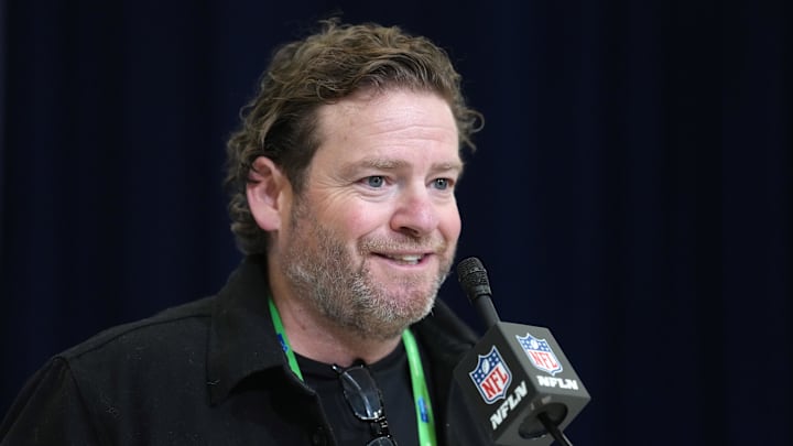 Seattle Seahawks general manager John Schneider speaks at the NFL Scouting Combine.