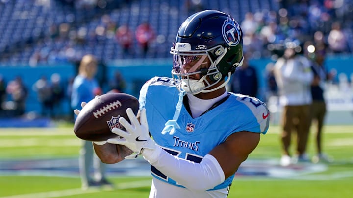Tennessee Titans cornerback Marcus Harris warms up before the game against the Seattle Seahawks