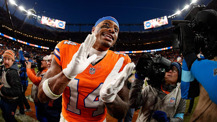 Jan 5, 2025; Denver, Colorado, USA; Denver Broncos wide receiver Courtland Sutton (14) after the game against the Kansas City Chiefs at Empower Field at Mile High. Mandatory Credit: Isaiah J. Downing-Imagn Images