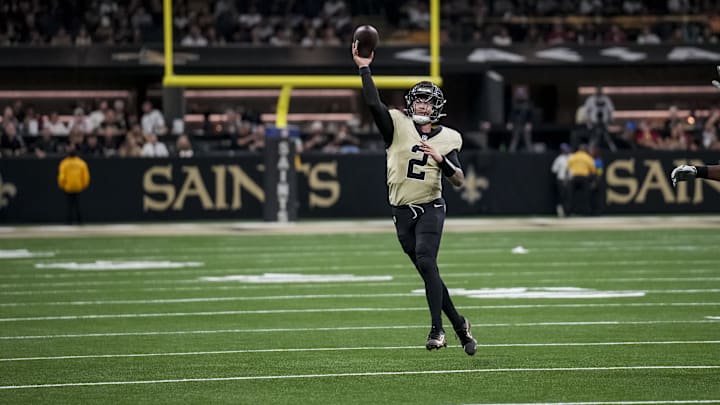 Sep 7, 2025; New Orleans, Louisiana, USA; New Orleans Saints quarterback Spencer Rattler (2) makes a pass during the second quarter at Caesars Superdome. Mandatory Credit: Matthew Hinton-Imagn Images Sep 7, 2025; New Orleans, Louisiana, USA; New Orleans Saints quarterback Spencer Rattler (2) makes a pass during the second quarter at Caesars Superdome. Mandatory Credit: Matthew Hinton-Imagn Images