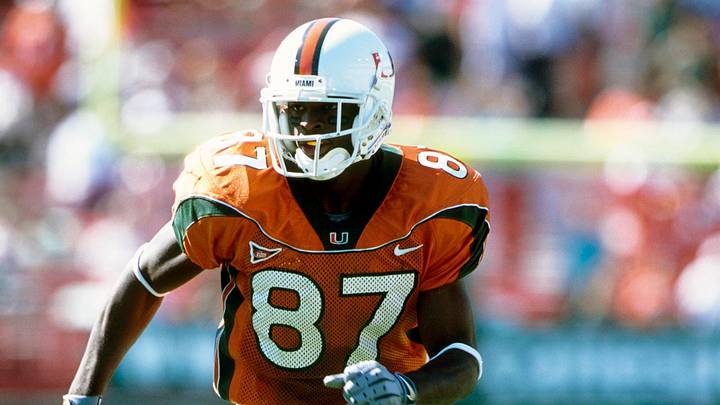 Oct 7, 2000; Miami, FL, USA; FILE PHOTO; Miami Hurricanes wide receiver Reggie Wayne (87) in action during the game against the Florida State Seminoles at Sun Life Stadium. Mandatory Credit: USA TODAY Sports