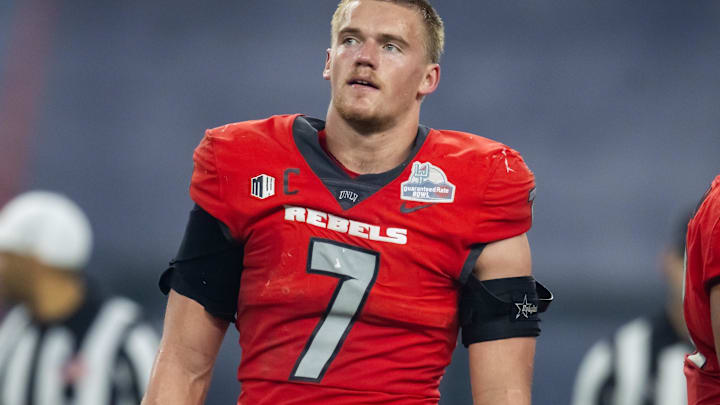 UNLV Rebels linebacker Jackson Woodard (7) against the Kansas Jayhawks in the Guaranteed Rate Bowl at Chase Field. Mandatory Credit: Mark J. Rebilas-USA TODAY Sports UNLV Rebels linebacker Jackson Woodard (7) against the Kansas Jayhawks in the Guaranteed Rate Bowl at Chase Field. Mandatory Credit: Mark J. Rebilas-USA TODAY Sports