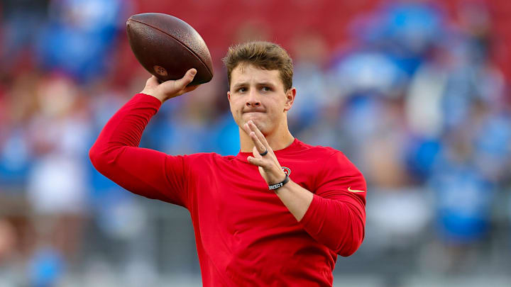 San Francisco 49ers quarterback Brock Purdy before the game against the Detroit Lions.