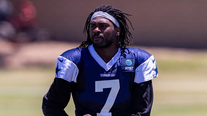 Dallas Cowboys cornerback Trevon Diggs during training camp at River Ridge Playing Fields in Oxnard, California. 
