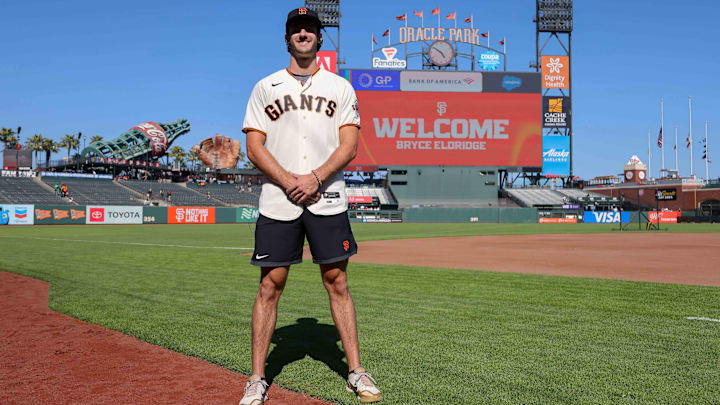 San Francisco Giants 2023 first-round pick Bryce Eldridge before the game against the Oakland Athletics at Oracle Park. 