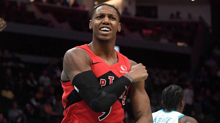Jan 7, 2026; Toronto Raptors forward RJ Barrett (9) reacts to the referee. Mandatory Credit: Sam Sharpe-Imagn Images