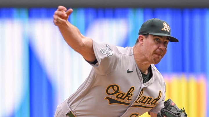 Sep 28, 2023; Minneapolis, Minnesota, USA; Oakland Athletics pitcher Trevor May (65) delivers a pitch against the Minnesota Twins during the ninth inning at Target Field. Mandatory Credit: Nick Wosika-Imagn Images Sep 28, 2023; Minneapolis, Minnesota, USA; Oakland Athletics pitcher Trevor May (65) delivers a pitch against the Minnesota Twins during the ninth inning at Target Field. Mandatory Credit: Nick Wosika-Imagn Images