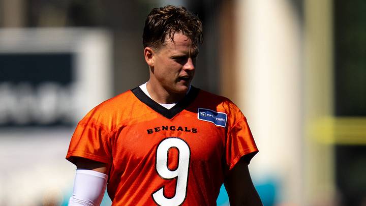 Cincinnati Bengals quarterback Joe Burrow (9) stands on the field during the Cincinnati Bengals Training Camp 2026 at Kettering Practice Field in Cincinnati on Thursday, July 30, 2026. Cincinnati Bengals quarterback Joe Burrow (9) stands on the field during the Cincinnati Bengals Training Camp 2026 at Kettering Practice Field in Cincinnati on Thursday, July 30, 2026.