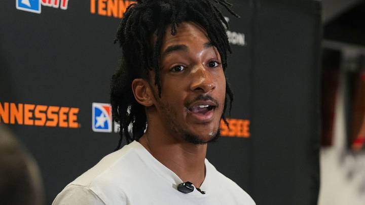 Tennessee guard Juke Harris (2) speaks with media before a Tennessee basketball practice in Pratt Pavilion on July 23, 2026. Tennessee guard Juke Harris (2) speaks with media before a Tennessee basketball practice in Pratt Pavilion on July 23, 2026.