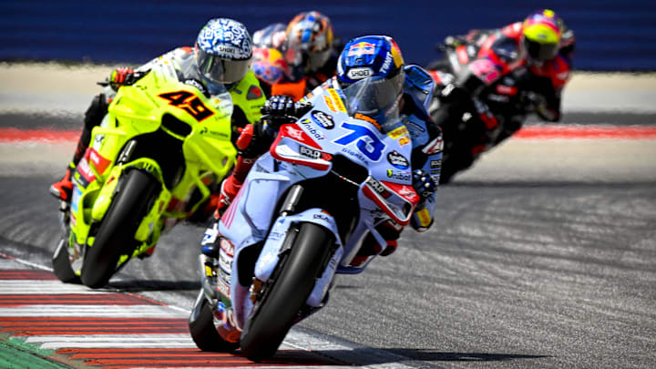 Apr 14, 2024; Austin, TX, USA; Alex Marquez (73) of Spain and Gresini Racing MotoGP and Fabio di Giannantonio (49) of Italy and Pertamina Enduro VR46 rides during the MotoGP Grand Prix of The Americas at Circuit of The Americas. Mandatory Credit: Jerome Miron-USA TODAY Sports Apr 14, 2024; Austin, TX, USA; Alex Marquez (73) of Spain and Gresini Racing MotoGP and Fabio di Giannantonio (49) of Italy and Pertamina Enduro VR46 rides during the MotoGP Grand Prix of The Americas at Circuit of The Americas. Mandatory Credit: Jerome Miron-USA TODAY Sports