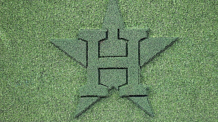 Oct 23, 2019; Houston, TX, USA; The Houston Astros logo in centerfield is seen before game two of the 2019 World Series against the Washington Nationals at Minute Maid Park. Mandatory Credit: Erik Williams-USA TODAY Sports
