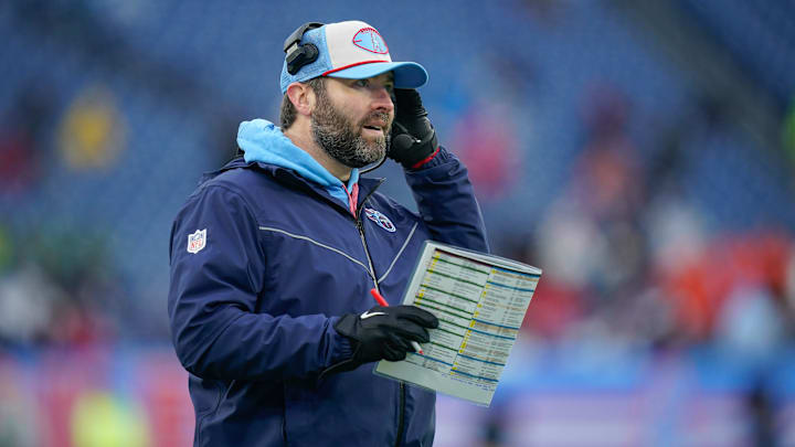 Tennessee Titans head coach Brian Callahan looks on during the fourth quarter as they play the Houston Texans at Nissan Stadium in Nashville, Tenn., Sunday, Jan. 5, 2025.