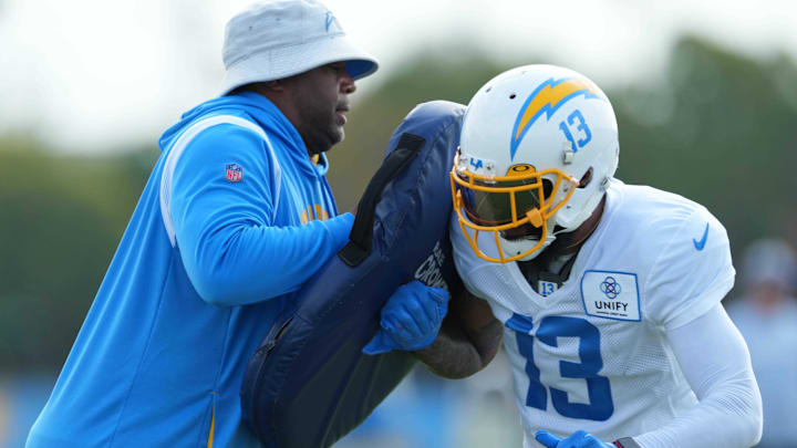 New Bears receivers coach Chris Beatty works with Bears receiver Keenan Allen while both were with the Chargers. New Bears receivers coach Chris Beatty works with Bears receiver Keenan Allen while both were with the Chargers.
