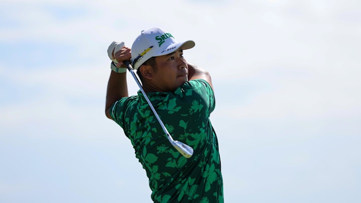 Jan 17, 2026; Honolulu, Hawaii, USA; Hideki Matsuyama, of Japan, drives on the 17th tee during the third round of the Sony Open in Hawaii. Mandatory Credit: Marco Garcia-Imagn Images