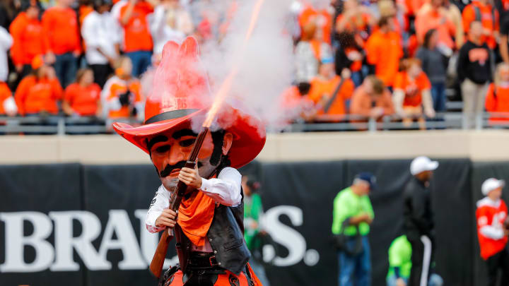 Oct 14, 2023; Stillwater, Oklahoma, USA; Oklahoma State Cowboys mascot Pistol Pete Oct 14, 2023; Stillwater, Oklahoma, USA; Oklahoma State Cowboys mascot Pistol Pete