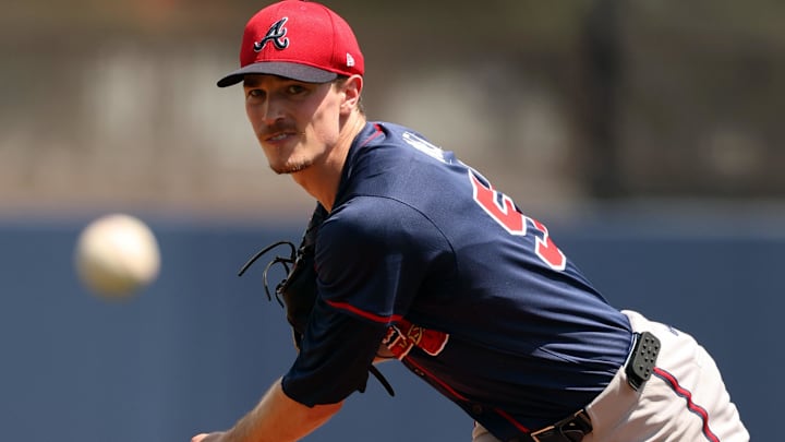 Mar 18, 2024; Port Charlotte, Florida, USA;  Atlanta Braves starting pitcher Max Fried (54) throws a