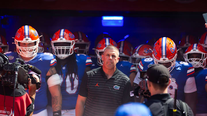Florida Gators head coach Billy Napier prepares to exit the tunnel with his team during the season opener at Ben Hill Griffin Stadium in Gainesville, FL on Saturday, August 31, 2024 against the University of Miami Hurricanes in the first half. [Doug Engle/Gainesville Sun]