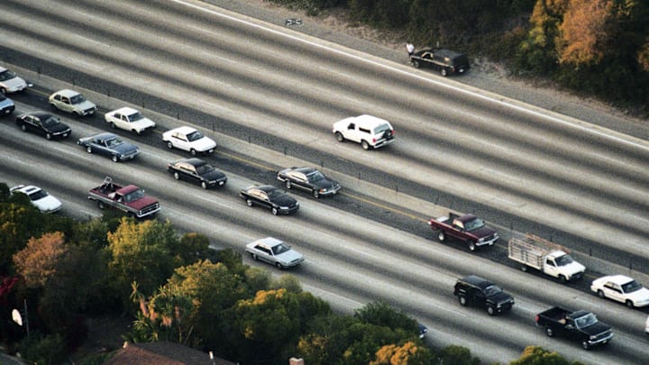 Jun 17,1994; Los Angeles, CA, USA; The white bronco of O.J. Simpson driven by Al Cowlings is followed by Los Angeles police on the LA freeways as police try to talk Simpson out of a possible suicide following a double homicide of his ex-wife Nicole Brown Simpson and Ronald Goldman. The chase ended at Simpsons home in the driveway where it was feared he would commit suicide. Mandatory Credit: Richard Mackson-USA TODAY Sports