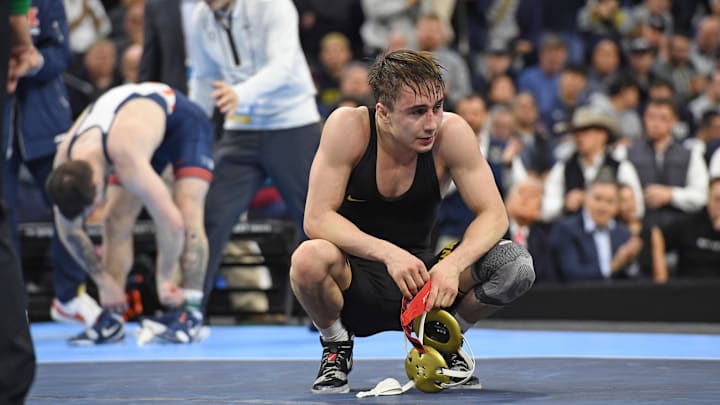 Drake Ayala finished second for Iowa at the NCAA Div. I Wrestling Championships Saturday night.