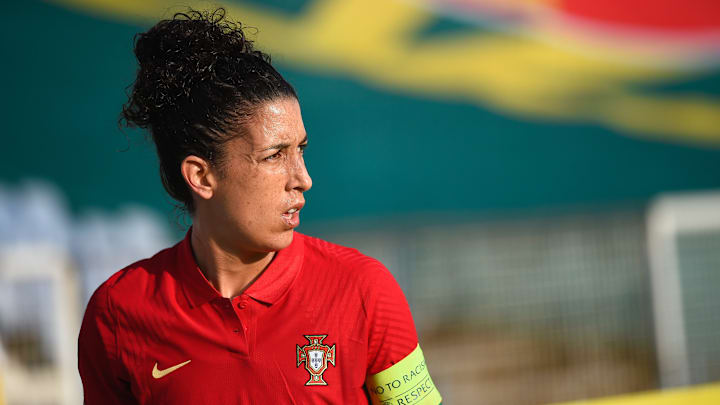 Claudia Neto from Portugal seen in action during UEFA Women'...
