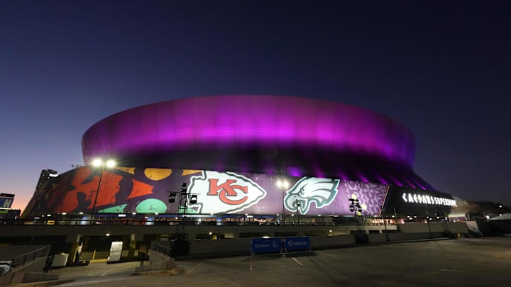 Feb 7, 2025; New Orleans, LA, USA; A general overall view of the Caesars Superdome, the site of the Super Bowl LIX between the Kansas City Chiefs and the Philadelphia Eagles. Mandatory Credit: Kirby Lee-Imagn Images