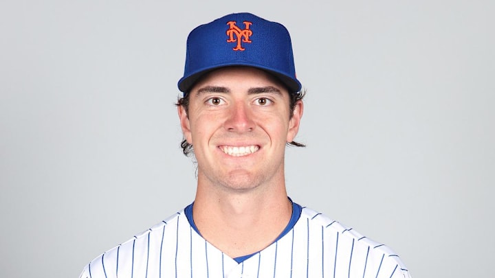 Mar 1, 2021; Port St. Lucie, FL, USA; New York Mets Matt Allan #93 poses during media day at Clover Park. Mandatory Credit: MLB photos via Imagn Images