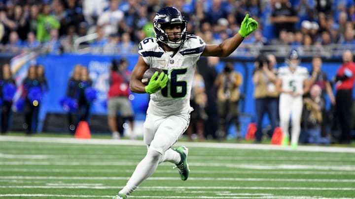 Tyler Lockett (16) looks to make a play with the ball in his hands in the Seattle Seahawks' game against the Detroit Lions in Detroit, Mich. at Ford Field. Mandatory Credit: Eamon Horwedel-Imagn Images Tyler Lockett (16) looks to make a play with the ball in his hands in the Seattle Seahawks' game against the Detroit Lions in Detroit, Mich. at Ford Field. Mandatory Credit: Eamon Horwedel-Imagn Images