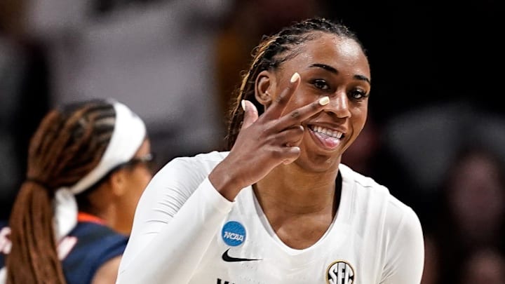 Vanderbilt guard Mikayla Blakes (1) celebrates a three point shot against Illinois during the second half of a second round NCAA college basketball tournament game at Memorial Gym in Nashville, Tenn., Monday, March 23, 2026. Vanderbilt guard Mikayla Blakes (1) celebrates a three point shot against Illinois during the second half of a second round NCAA college basketball tournament game at Memorial Gym in Nashville, Tenn., Monday, March 23, 2026.