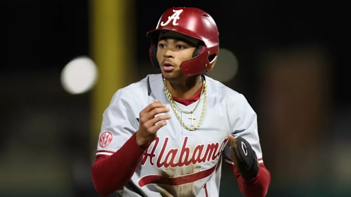 Alabama Baseball Player Justin Lebron (1) in action during Fall World Series at Sewell-Thomas Stadium in Tuscaloosa, AL on Thursday, Oct 30, 2025.