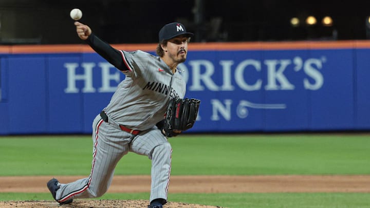 Apr 23, 2026; New York City, New York, USA;  Minnesota Twins pitcher Joe Ryan (41) delivers a pitch during the third inning against the New York Mets at Citi Field. Mandatory Credit: Vincent Carchietta-Imagn Imagess