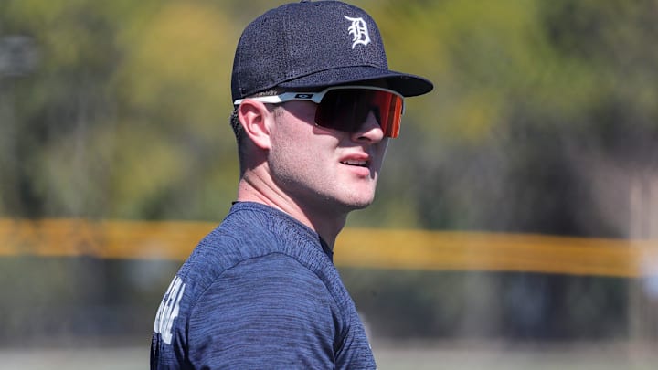 Tigers prospect Kevin McGonigle during spring training at TigerTown in Lakeland, Florida, on Thursday, Feb. 22, 2024.