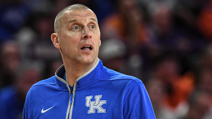 Dec 3, 2024; Clemson, South Carolina, USA; Kentucky Head Coach Mark Pope during the first half against Clemson at Littlejohn Coliseum. Mandatory Credit: Ken Ruinard-Imagn Images Dec 3, 2024; Clemson, South Carolina, USA; Kentucky Head Coach Mark Pope during the first half against Clemson at Littlejohn Coliseum. Mandatory Credit: Ken Ruinard-Imagn Images
