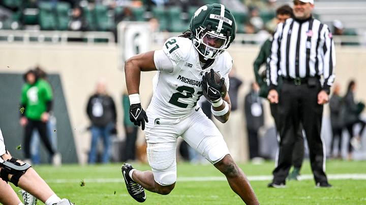 Michigan State's Marvis Parrish runs the ball during the football Spring Showcase on Saturday, April 18, 2026, at Spartan Stadium in East Lansing.