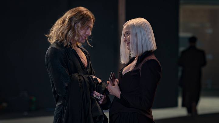 Sam Reid as Lestat De Lioncourt and Jennifer Ehle as Gabriella in The Vampire Lestat Sam Reid as Lestat De Lioncourt and Jennifer Ehle as Gabriella in The Vampire Lestat