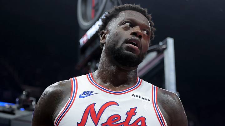 Oct 21, 2026; Brooklyn, New York, USA; Brooklyn Nets forward Julius Randle (30) reacts during the second quarter against the Charlotte Hornets at Barclays Center. Mandatory Credit: Brad Penner-Imagn Images