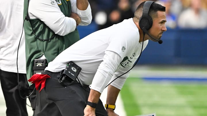 Green Bay Packers head coach Matt LaFleur on the sidelines during the second half against the Los Angeles Rams at SoFi Stadium.