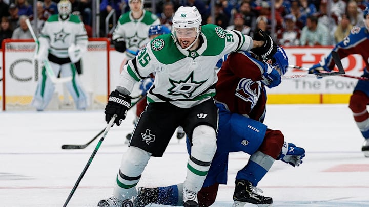 May 13, 2024; Denver, Colorado, USA; Dallas Stars center Matt Duchene (95) and Colorado Avalanche