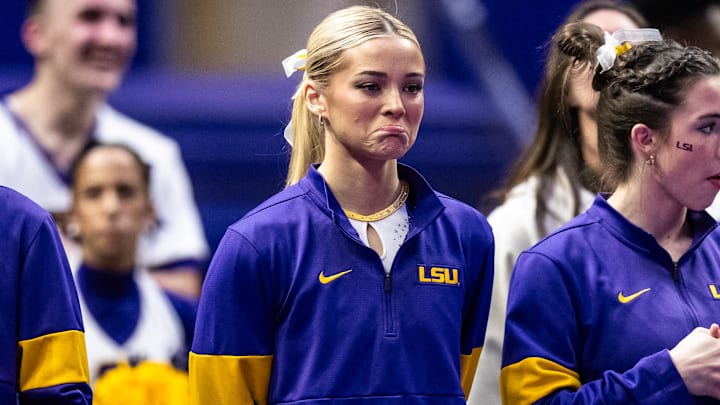 LSU Tigers Livvy Dunne looks on during the meet against the Georgia Bulldogs at Maravich Center.