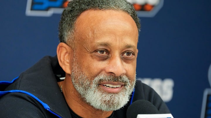 Kentucky head coach Kenny Brooks speaks to the media during press conferences ahead of the Wildcats’ NCAA first-round game against Liberty. Thursday, March 20, 2025