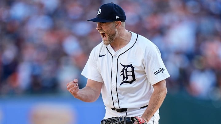 Detroit Tigers pitcher Will Vest celebrates during the eighth inning of Game 3. Detroit Tigers pitcher Will Vest celebrates during the eighth inning of Game 3.