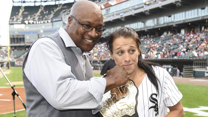 Jul 21, 2016; Chicago, IL, USA;  Former MLB and NFL player Bo Jackson and UFC champion Joanna Jedrzejczyk
