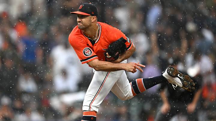 Jul 10, 2026; Detroit, Michigan, USA;  Detroit Tigers starting pitcher Jack Flaherty (9) throws a pitch in the rain against the Philadelphia Phillies in the fifth inning at Comerica Park. Mandatory Credit: Lon Horwedel-Imagn Images