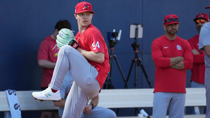 Feb 15, 2024; Jupiter, FL, USA;  St. Louis Cardinals starting pitcher Sonny Gray (54) during
