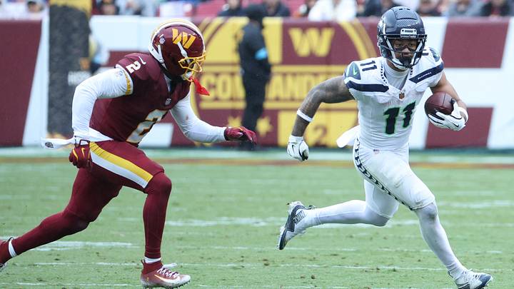 Seattle Seahawks wide receiver Jaxon Smith-Njigba (11) makes a catch against Washington Commanders cornerback Amik Robertson (2) at Northwest Stadium. Seattle Seahawks wide receiver Jaxon Smith-Njigba (11) makes a catch against Washington Commanders cornerback Amik Robertson (2) at Northwest Stadium.
