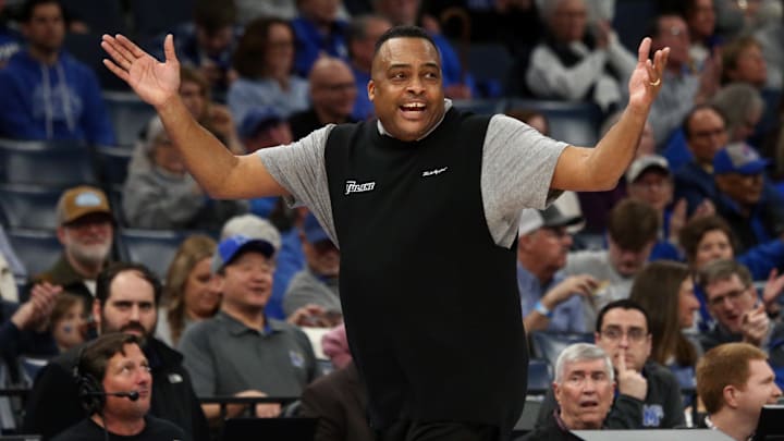 Feb 11, 2024; Memphis, Tennessee, USA; Tulane Green Wave head coach Ron Hunter reacts during the second half against the Memphis Tigers at FedExForum.