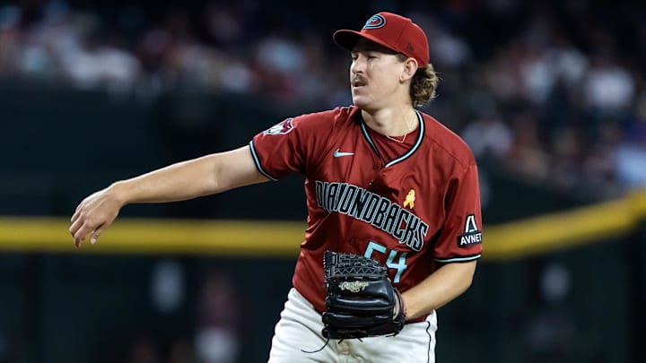 Sep 7, 2025; Phoenix, Arizona, USA; Arizona Diamondbacks pitcher Taylor Rashi against the Boston Red Sox at Chase Field. Mandatory Credit: Mark J. Rebilas-Imagn Images