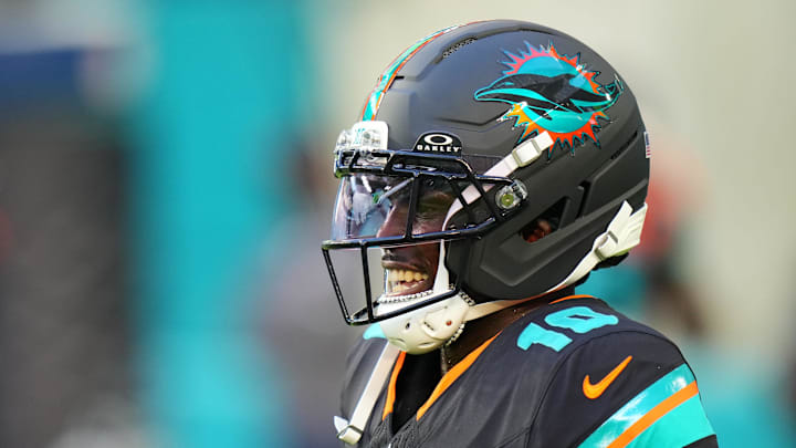 Sep 29, 2025; Miami Gardens, Florida, USA; Miami Dolphins wide receiver Tyreek Hill (10) practices before the game against the New York Jets at Hard Rock Stadium. Mandatory Credit: Rich Storry-Imagn Images