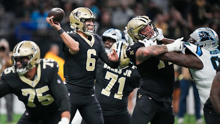 Dec 14, 2025; New Orleans, Louisiana, USA; New Orleans Saints quarterback Tyler Shough (6) throws the ball during the second quarter against the Carolina Panthers at Caesars Superdome. Mandatory Credit: Matthew Hinton-Imagn Images Dec 14, 2025; New Orleans, Louisiana, USA; New Orleans Saints quarterback Tyler Shough (6) throws the ball during the second quarter against the Carolina Panthers at Caesars Superdome. Mandatory Credit: Matthew Hinton-Imagn Images