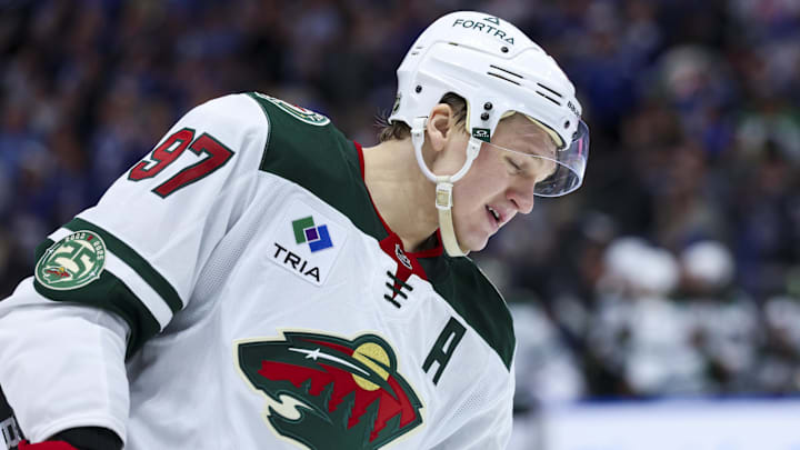 Mar 24, 2026; Tampa, Florida, USA; Minnesota Wild left wing Kirill Kaprizov (97) reacts after a goal by the Tampa Bay Lightning in the third period at Benchmark International Arena. Mandatory Credit: Nathan Ray Seebeck-Imagn Images